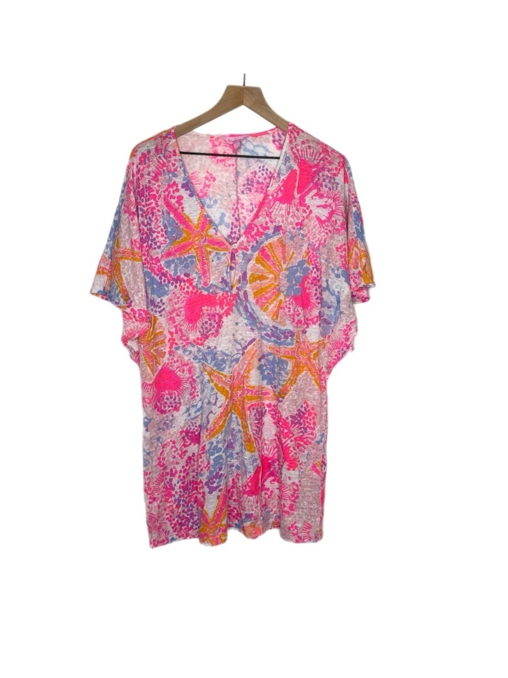 Lilly Pulitzer 100% Linen Balleta Cover Up in Paradise Pink Bohemian Beach L